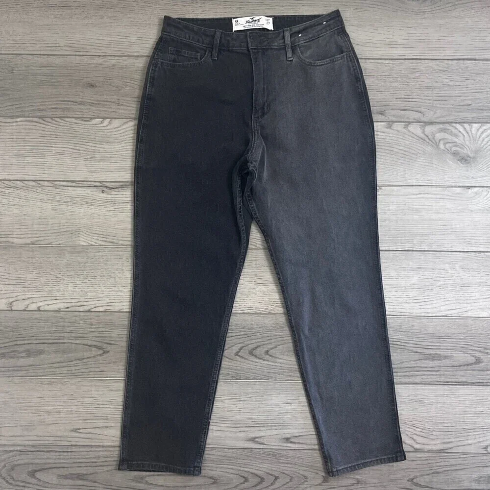 Hollister Size 27 Curvy High Rise Colorblock Black Cotton Denim Mom Jeans Y2K